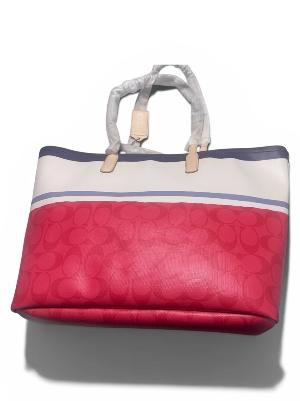 Coach red and Cream Tote with Navy Trim